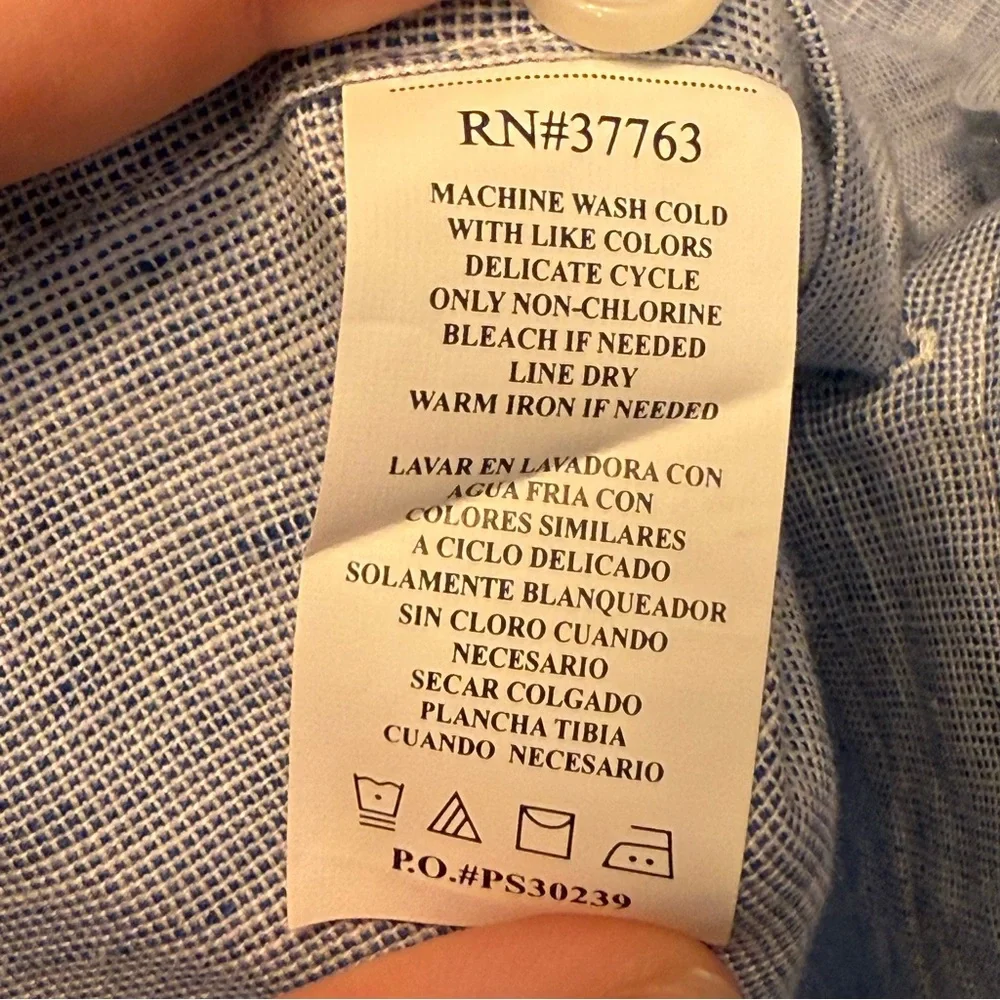Perry Ellis Linen/Cotton M Blend Button Down Shirt Lagenlook Classic Vacation‎